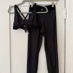 ALO Yoga Airlift Sports Bra and Leggings in Charcoal